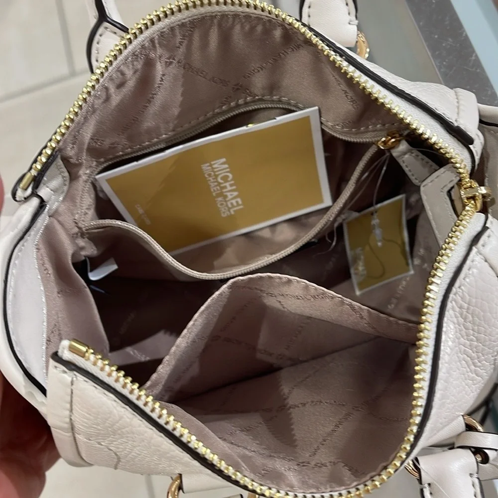 Michael Kors Carine Extra-Small Pebbled Leather Satchel Crossbody  Lt Cream  NWT